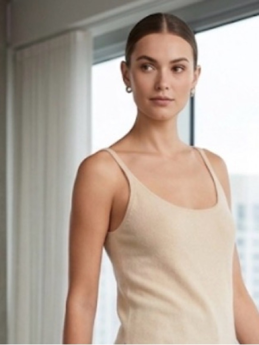 Ellen Tracy Cream cashmere Knit Camisole tank formal neutral casual office boho